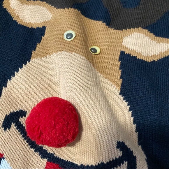 RED POM POM NOSE REINDEER XMAS SWEATER - Picture 3 of 8